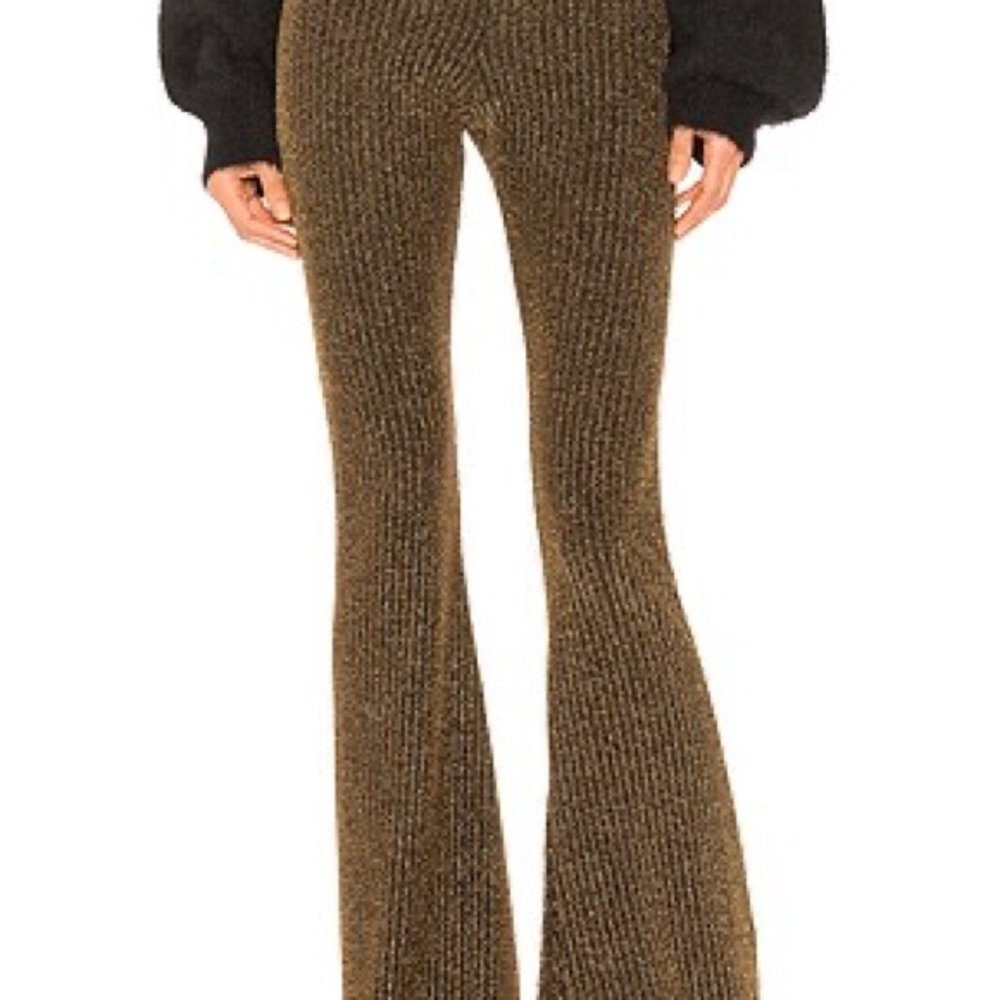 Monki Metallic Ribbed Flare Pants in Bronze
